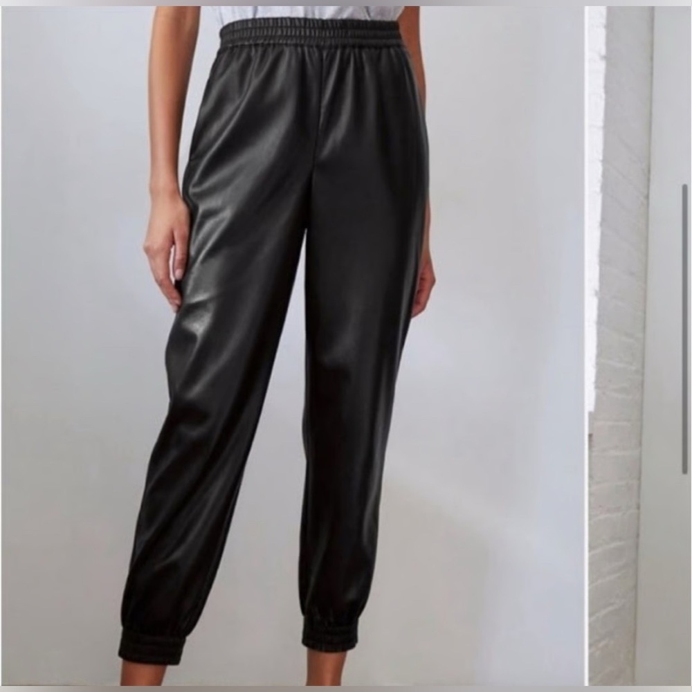 Aritzia Babaton Black Faux Vegan Leather Joggers Zedel Pants